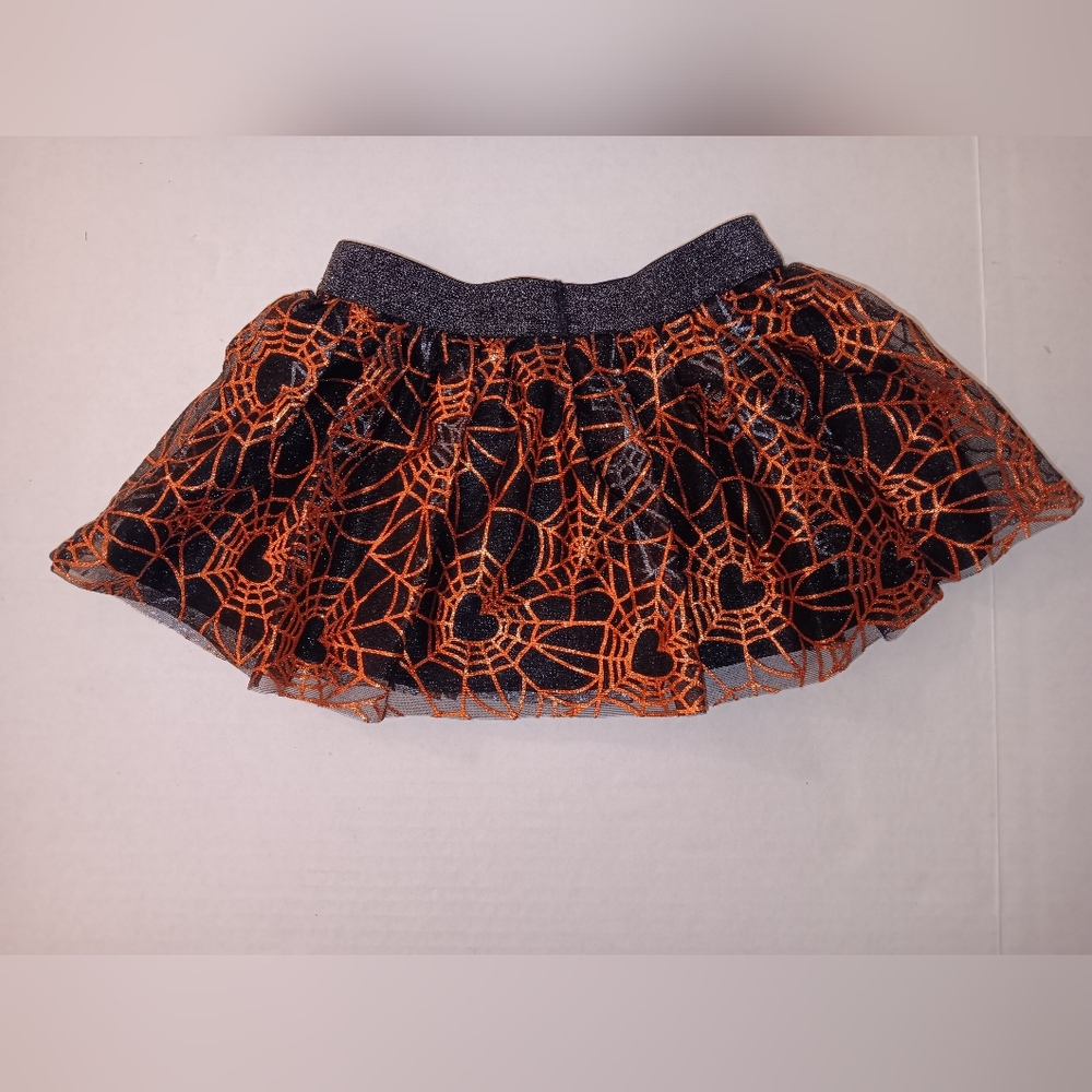 Orange Black Spider Web Heart Tulle Halloween Tutu Skirt